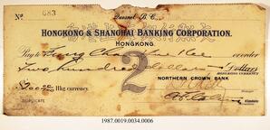 Cancelled Cheque, 1917 - Hong And Lee Chong Collection