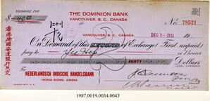Cancelled Cheque, 1931 - Hong And Lee Chong Collection