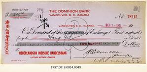 Cancelled Cheque, 1931 - Hong And Lee Chong Collection