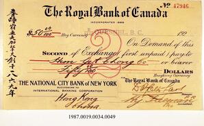 Cancelled Cheque, 1935-1943 - Hong And Lee Chong Collection