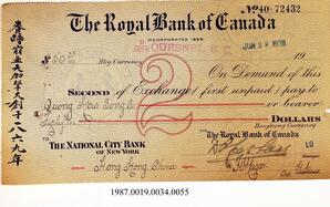 Cancelled Cheque, 1928 - Hong And Lee Chong Collection