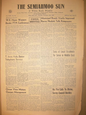 The Semiahmoo Sun and White Rock Weekly, November 15, 1956 (Page 1)