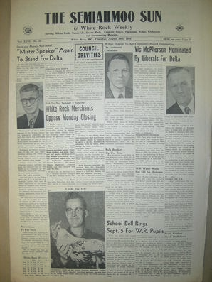 The Semiahmoo Sun and White Rock Weekly, August 30, 1956 (Page 1)