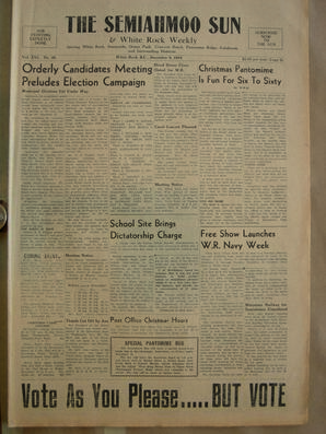 The Semiahmoo Sun and White Rock Weekly, December 09, 1954 (Page 1)