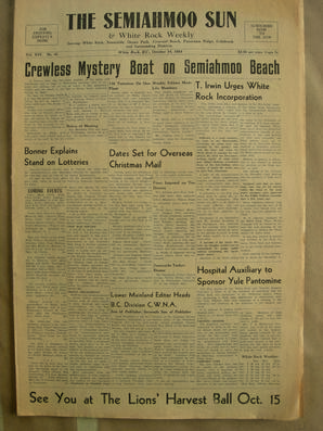 The Semiahmoo Sun and White Rock Weekly, October 14, 1954 (Page 1)