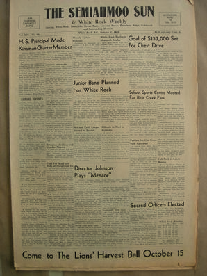 The Semiahmoo Sun and White Rock Weekly, October 07, 1954 (Page 1)