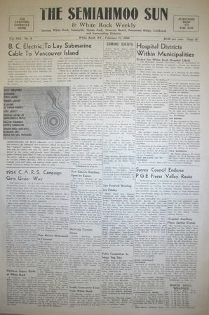 The Semiahmoo Sun and White Rock Weekly, February 11, 1954 (Page 1)