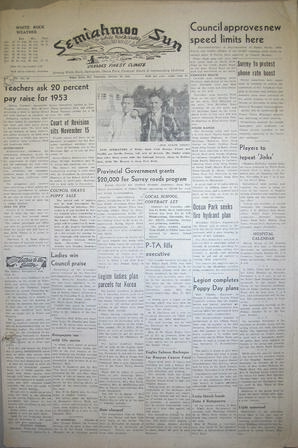The Semiahmoo Sun and White Rock Weekly, October 30, 1952 (Page 1)