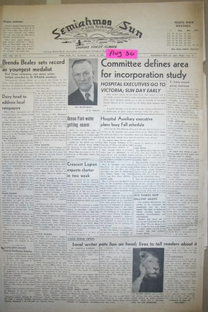 The Semiahmoo Sun and White Rock Weekly, August 30, 1951 (Page 1)
