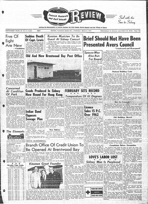 Saanich Peninsula And Gulf Islands Review Wed, March 6, 1963 (Page 1)