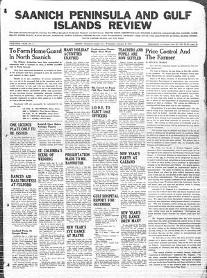 Saanich Peninsula And Gulf Islands Review Sun, January 4, 1942 (Page 1)