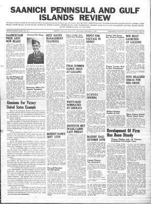 Saanich Peninsula And Gulf Islands Review Wed, September 3, 1941 (Page 1)