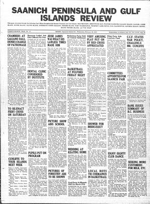 Saanich Peninsula And Gulf Islands Review Wed, February 28, 1940 (Page 1)