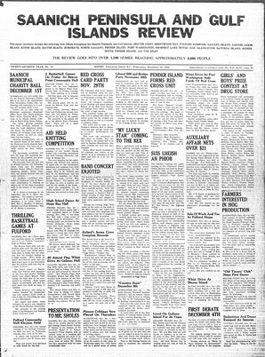 Saanich Peninsula And Gulf Islands Review Wed, November 22, 1939 (Page 1)