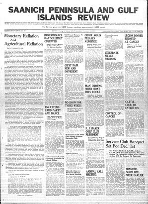 Saanich Peninsula And Gulf Islands Review Wed, November 16, 1938 (Page 1)