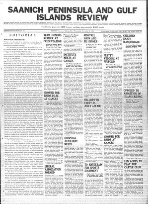 Saanich Peninsula And Gulf Islands Review Wed, November 2, 1938 (Page 1)