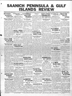 Saanich Peninsula And Gulf Islands Review Wed, November 18, 1936 (Page 1)