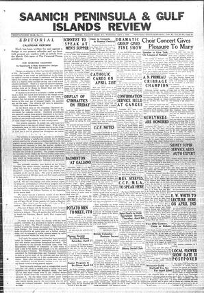 Saanich Peninsula And Gulf Islands Review Wed, April 1, 1936 (Page 1)