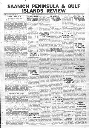 Saanich Peninsula And Gulf Islands Review Wed, March 4, 1936 (Page 1)