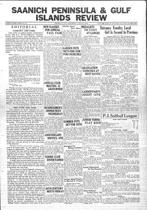 Saanich Peninsula And Gulf Islands Review Wed, July 31, 1935 (Page 1)