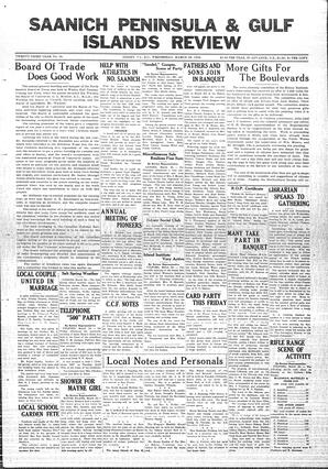 Saanich Peninsula And Gulf Islands Review Wed, March 20, 1935 (Page 1)
