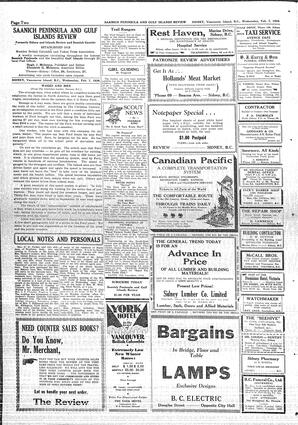 Saanich Peninsula And Gulf Islands Review Wed, February 7, 1934 (Page 2)