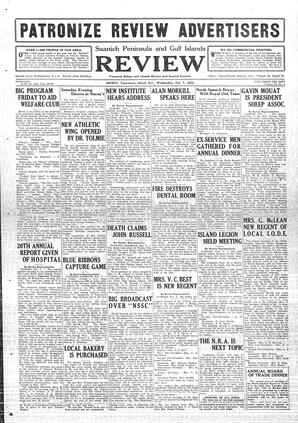 Saanich Peninsula And Gulf Islands Review Wed, February 7, 1934 (Page 1)