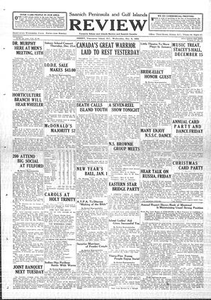 Saanich Peninsula And Gulf Islands Review Wed, December 6, 1933 (Page 1)