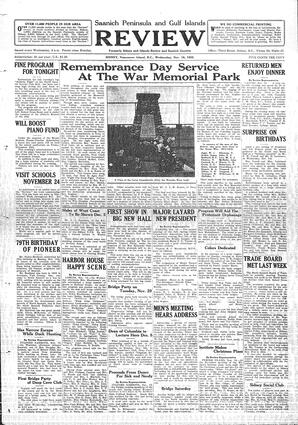 Saanich Peninsula And Gulf Islands Review Wed, November 16, 1932 (Page 1)