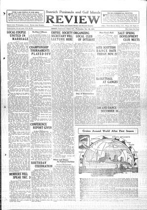 Saanich Peninsula And Gulf Islands Review Wed, November 25, 1931 (Page 1)