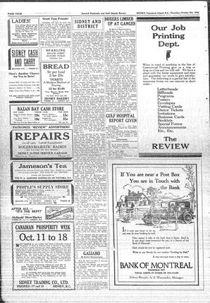 Saanich Peninsula And Gulf Islands Review Thu, October 9, 1930 (Page 4)