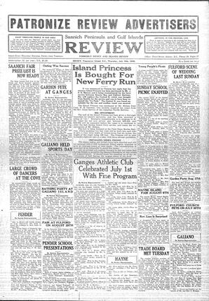 Saanich Peninsula And Gulf Islands Review Thu, July 10, 1930 (Page 1)
