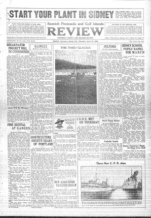 Saanich Peninsula And Gulf Islands Review Thu, April 10, 1930 (Page 1)