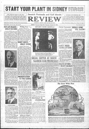 Saanich Peninsula And Gulf Islands Review Thu, February 27, 1930 (Page 1)