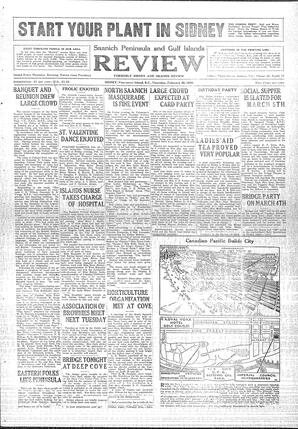 Saanich Peninsula And Gulf Islands Review Thu, February 20, 1930 (Page 1)
