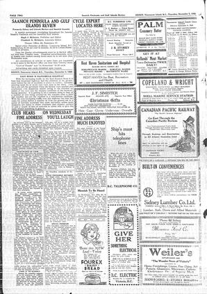 Saanich Peninsula And Gulf Islands Review Thu, December 5, 1929 (Page 2)