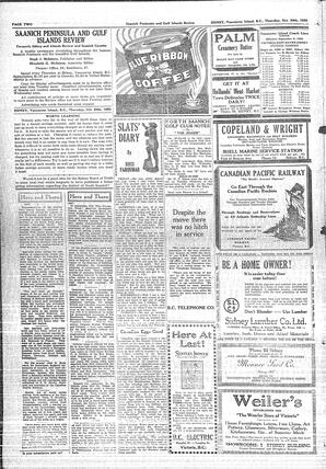Saanich Peninsula And Gulf Islands Review Thu, October 24, 1929 (Page 2)