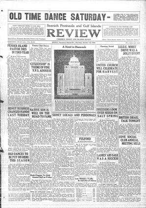 Saanich Peninsula And Gulf Islands Review Thu, October 3, 1929 (Page 1)