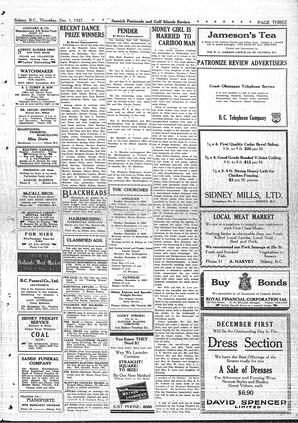 Saanich Peninsula And Gulf Islands Review Thu, December 1, 1927 (Page 3)