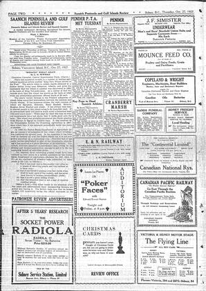 Saanich Peninsula And Gulf Islands Review Thu, October 27, 1927 (Page 2)