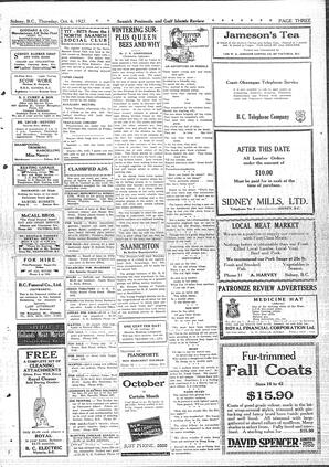 Saanich Peninsula And Gulf Islands Review Thu, October 6, 1927 (Page 3)