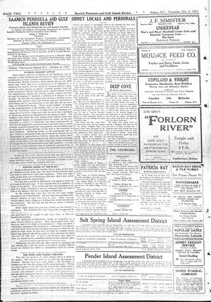 Saanich Peninsula And Gulf Islands Review Thu, October 6, 1927 (Page 2)