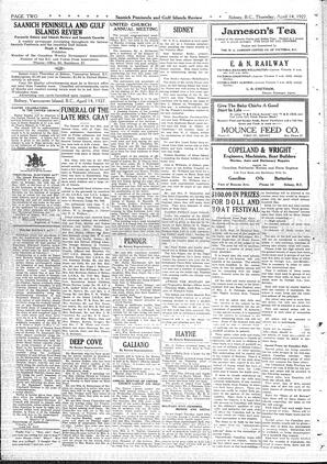 Saanich Peninsula And Gulf Islands Review Thu, April 14, 1927 (Page 2)