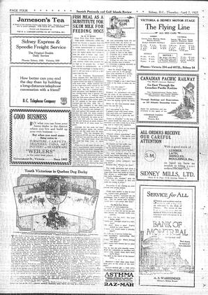 Saanich Peninsula And Gulf Islands Review Thu, April 7, 1927 (Page 4)