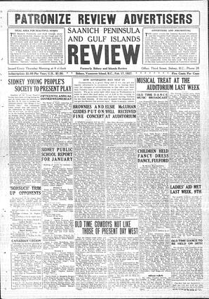 Saanich Peninsula And Gulf Islands Review Thu, February 17, 1927 (Page 1)