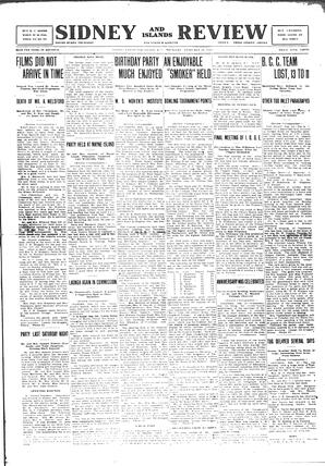 Sidney And Islands Review Thu, February 24, 1921 (Page 1)