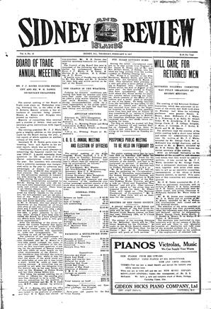 Sidney And Islands Review Thu, February 8, 1917 (Page 1)