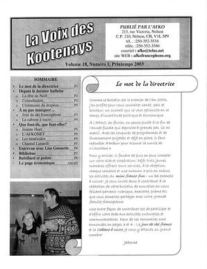  LA VOIX DES KOOTENAYS, 2003   , page 1