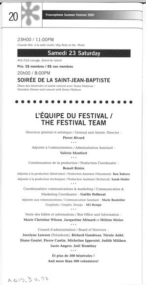  FESTIVAL D'ÉTÉ, 2001   , page 22