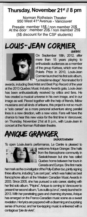   COUP DE COEUR FRANCOPHONE DE VANCOUVER, 2013   , page 4
